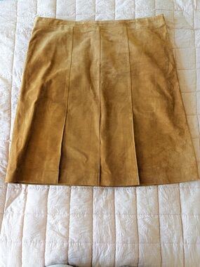 Genuine Suede Leather Pleated Pencil Skirt  Loft Anne Taylor Size 12 Fully Lined